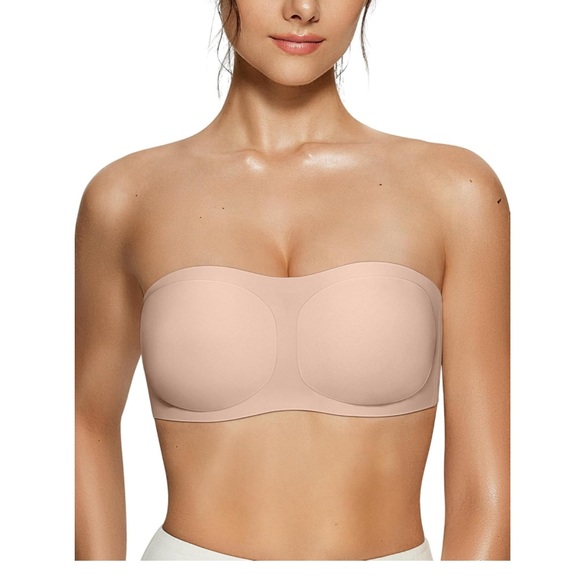 Vertvie Wireless Strapless Bra Seamless Padded Bandeau Non-Slip Silicone Nude M - Picture 1 of 9